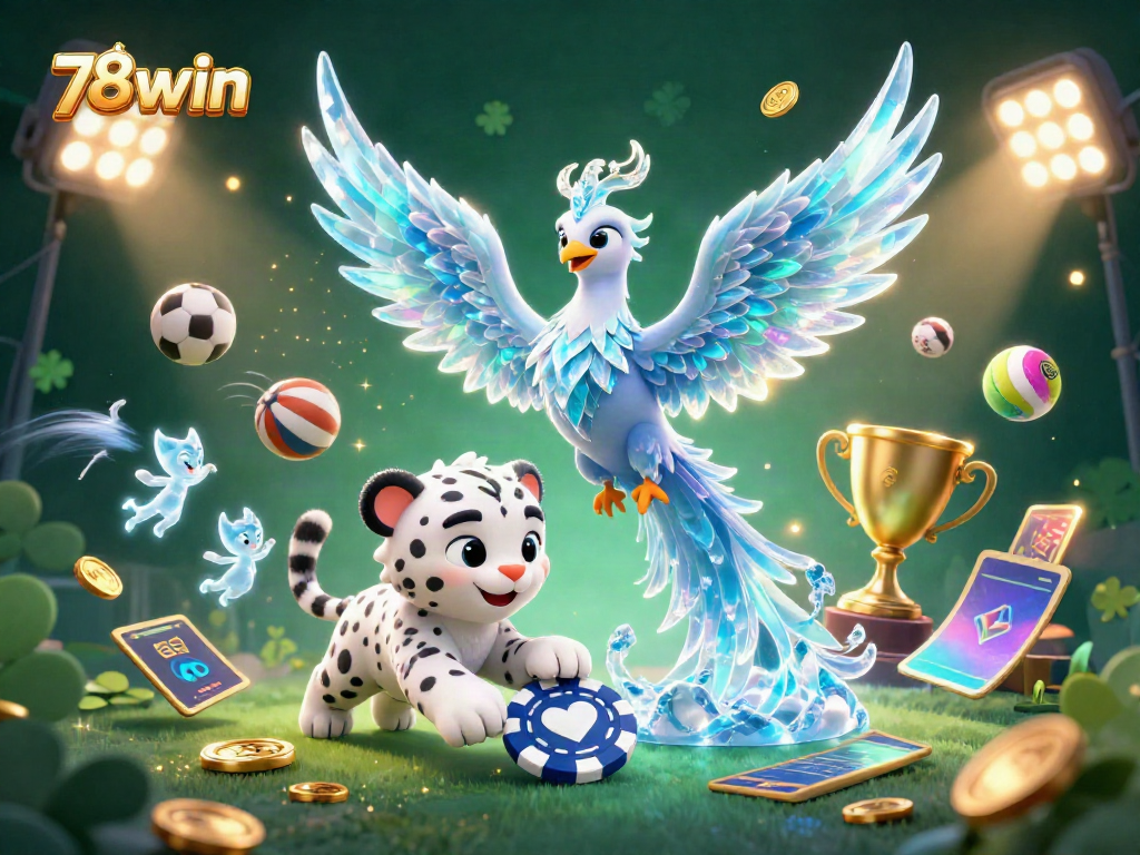 Experience the thrill of gaming with 78win's vibrant 3D casino scene featuring a majestic ice phoenix and exciting sports elements.