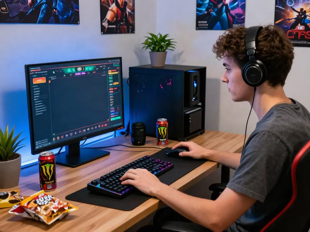 Engaging online gaming setup showcasing tx 88 in a vibrant home environment with high-tech peripherals and immersive graphics.