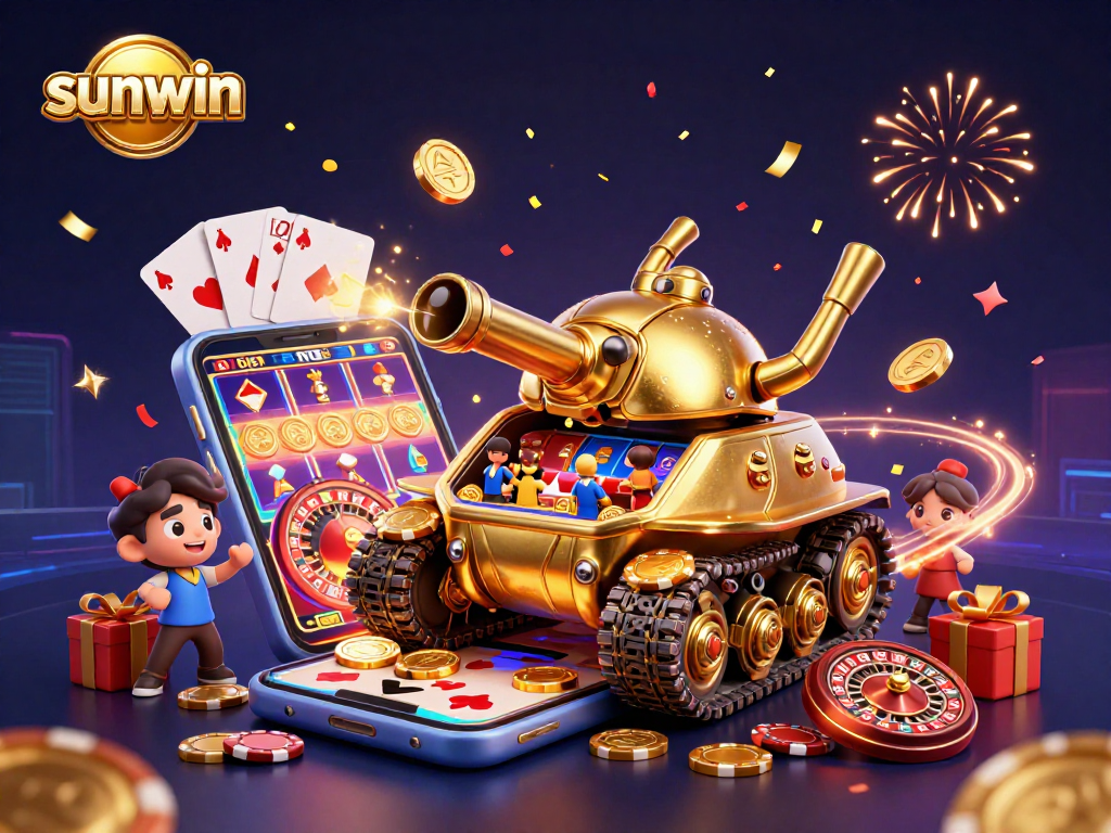 Experience the thrill of sunwin with a golden beetle tank revealing a vibrant miniature casino.
