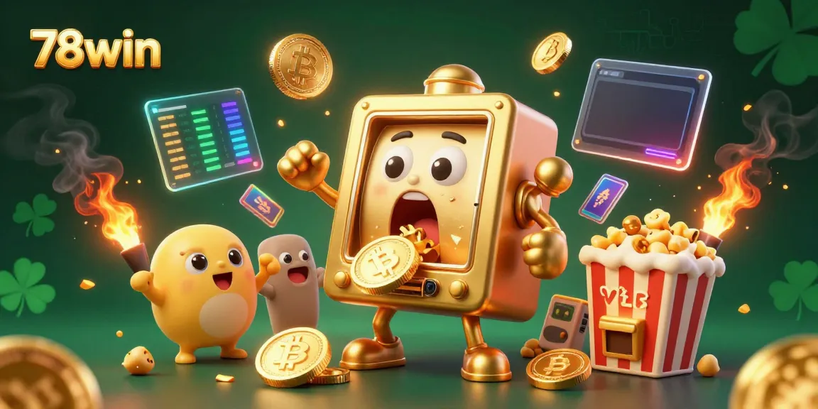 Engaging scene of 78win's golden slot machine celebrating a jackpot, surrounded by crypto coins.