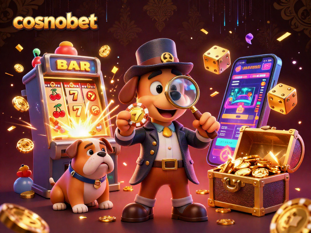 Cosmobet reveals thrilling slots and poker action with a detective duo amidst gold and jackpots.