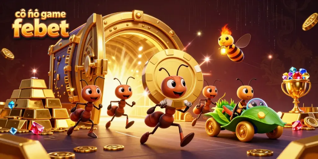 Experience thrilling adventures at cổng game febet with ants carrying giant poker chips through a treasure tunnel.