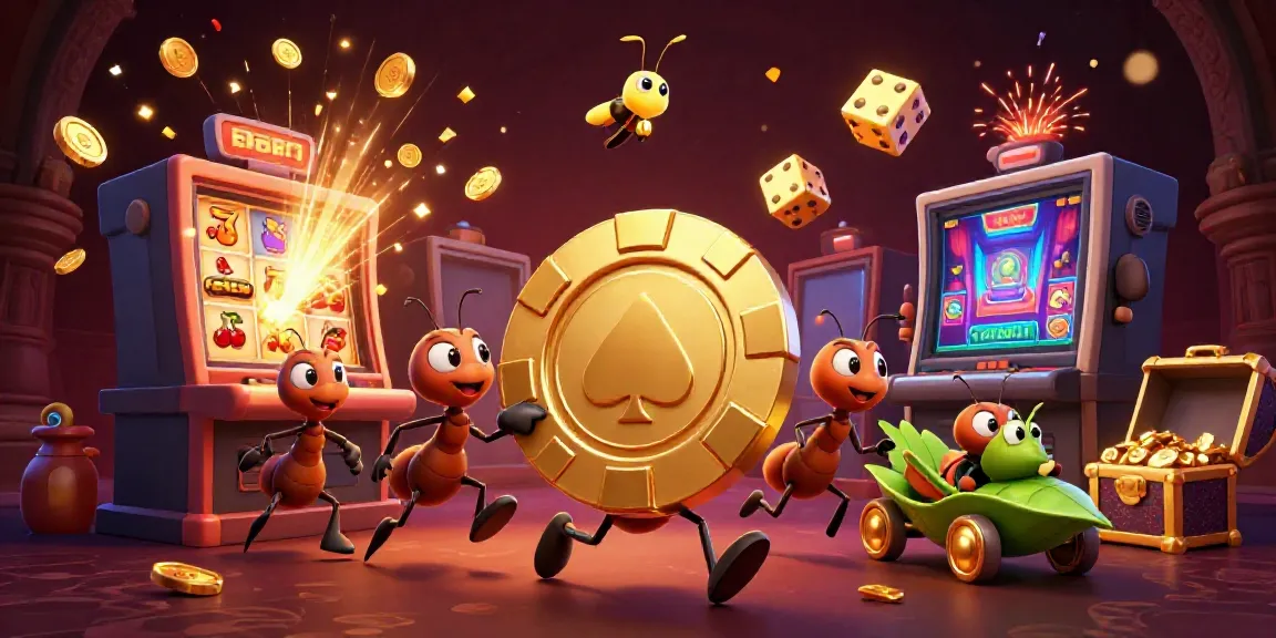 Experience thrilling wins at b52club with ants heisting a giant poker chip in a vibrant casino world.