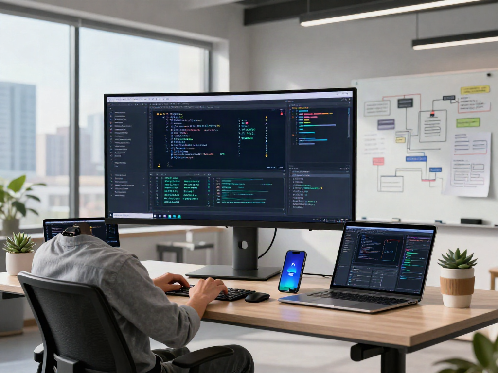 AI developer crafting spicy ai algorithms in a modern workspace