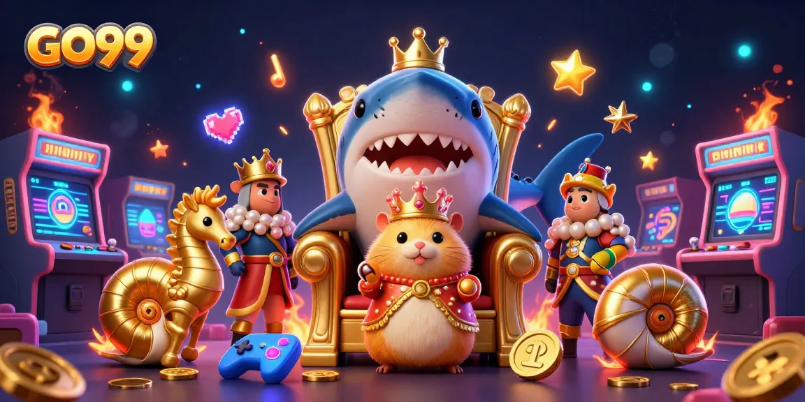 Experience the thrill of GO99 with a fierce hamster king and gaming elements in a rich casino scene.